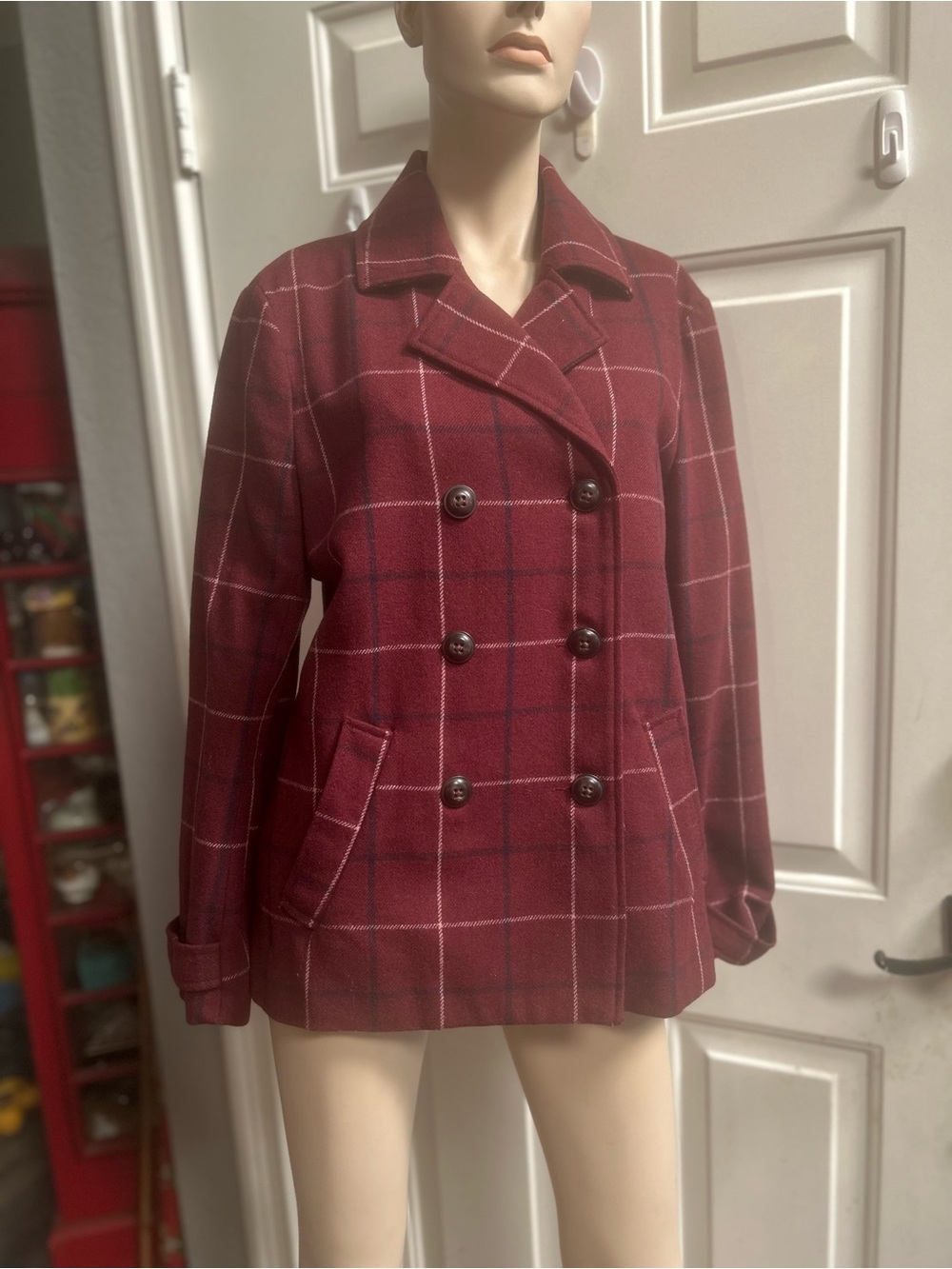 Vtg Levi’s San Francisco Women's Double-Breasted Wool Blend Peacoat - Burgundy